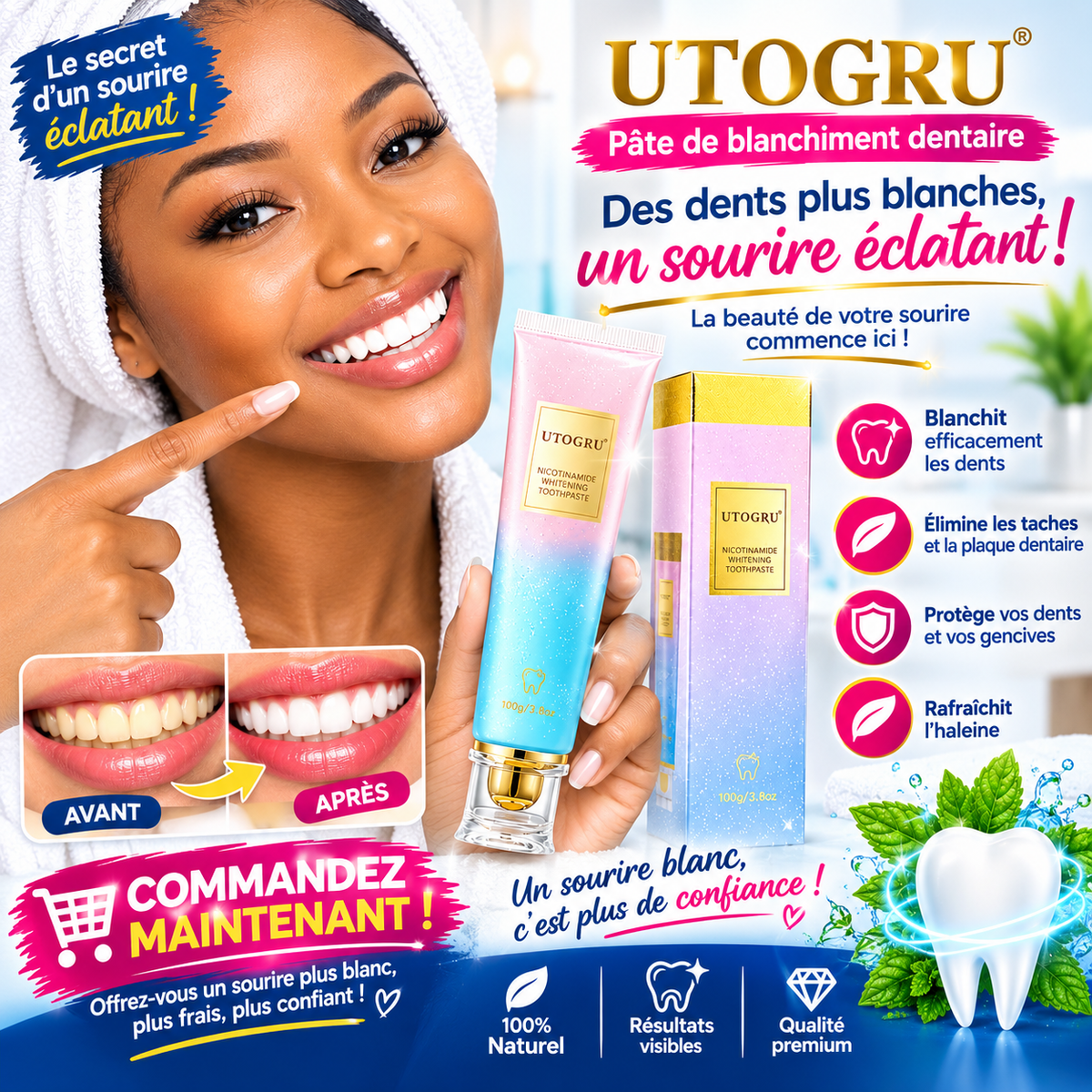 Révélez un sourire éblouissant de blancheur avec le dentifrice UTOGRU