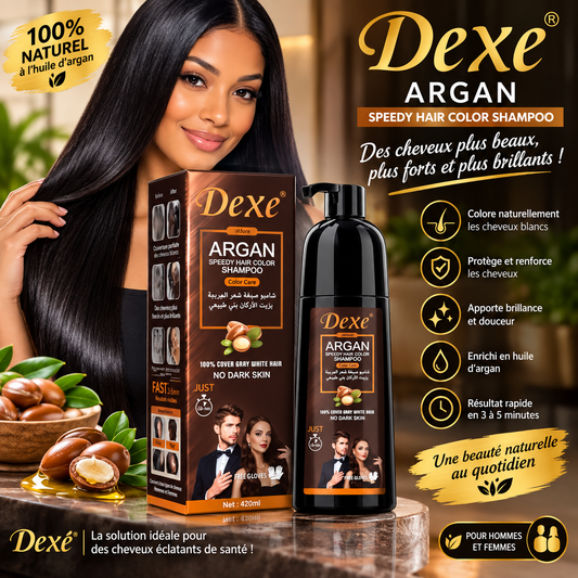 Shampooing Colorant Express Dexe à l'Argan : Retrouvez un Noir Naturel et Éclatant en 10 Minutes Seulement !