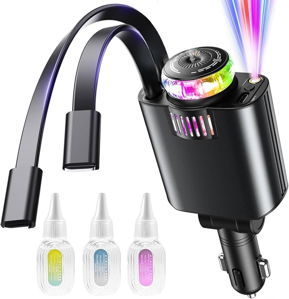 DriveAura Pro™ 4-en-1 : Diffuseur d’Arôme Smart, Éclairage d'Ambiance LED & Chargeur Rapide pour Voiture