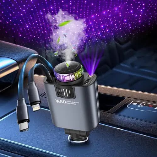 DriveAura Pro™ 4-en-1 : Diffuseur d’Arôme Smart, Éclairage d'Ambiance LED & Chargeur Rapide pour Voiture