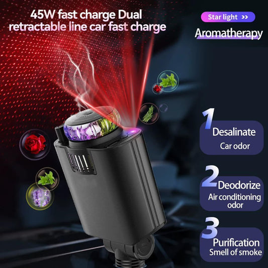 DriveAura Pro™ 4-en-1 : Diffuseur d’Arôme Smart, Éclairage d'Ambiance LED & Chargeur Rapide pour Voiture