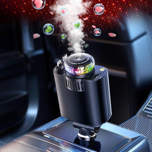 DriveAura Pro™ 4-en-1 : Diffuseur d’Arôme Smart, Éclairage d'Ambiance LED & Chargeur Rapide pour Voiture