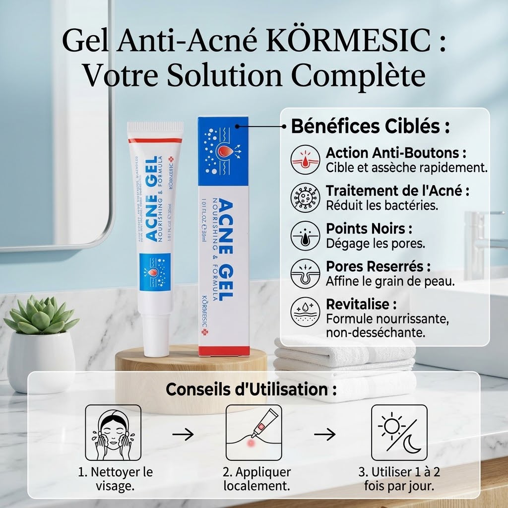 Dites adieu aux boutons et points noirs : La solution Gel Anti-Acné KÖRMESIC